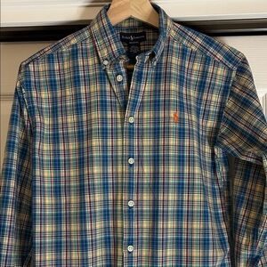 Polo by Ralph Lauren Boys Size 12/14 Blue and Yellow Plaid Shirt